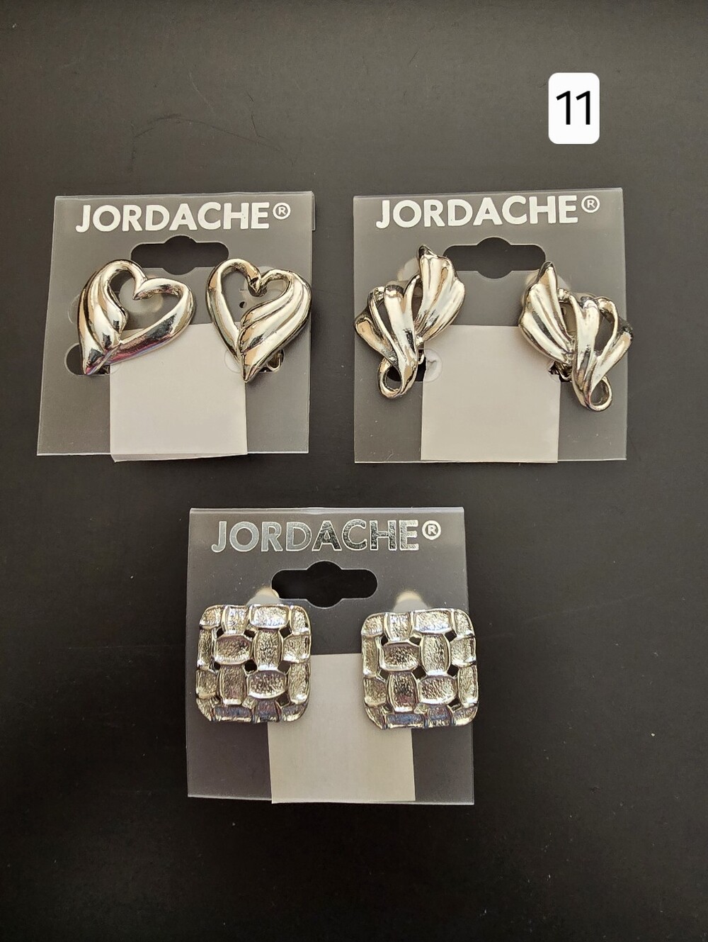 Jordache Silver-Tone Womens Clip-On Earrings Trio - Heart, Leaf & Basket Weave